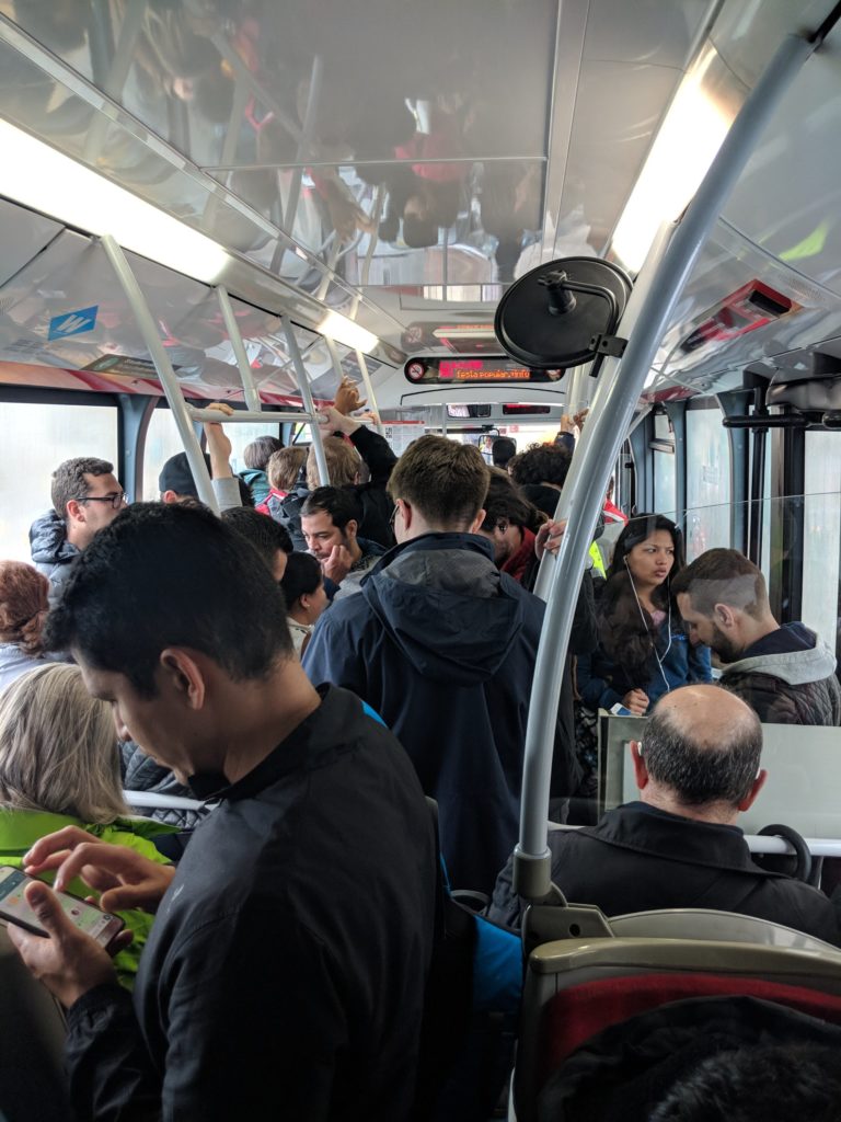 Crowded bus in Barcelona