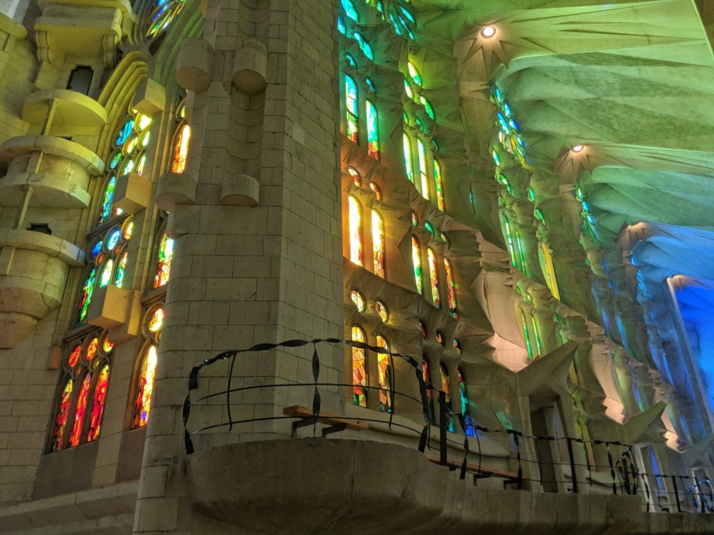 Sunlight through stained glass in Sagrada Familia