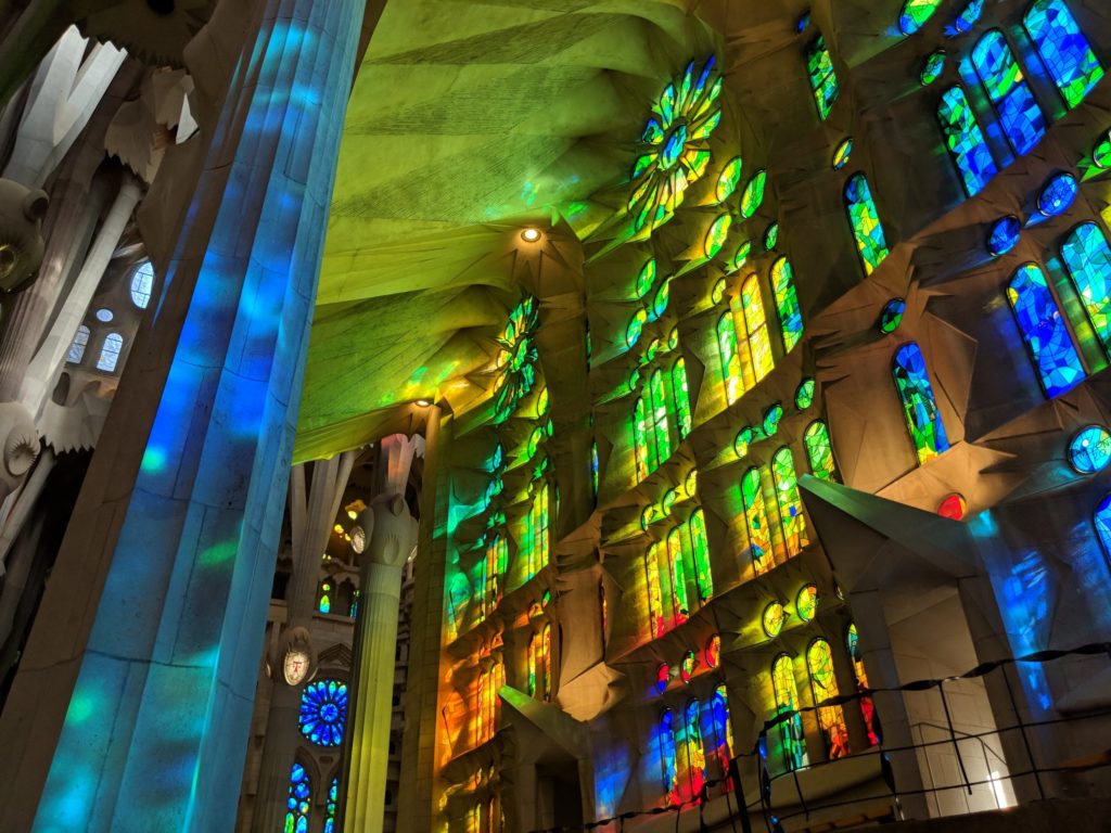 Sunlight through stained glass in Sagrada Familia