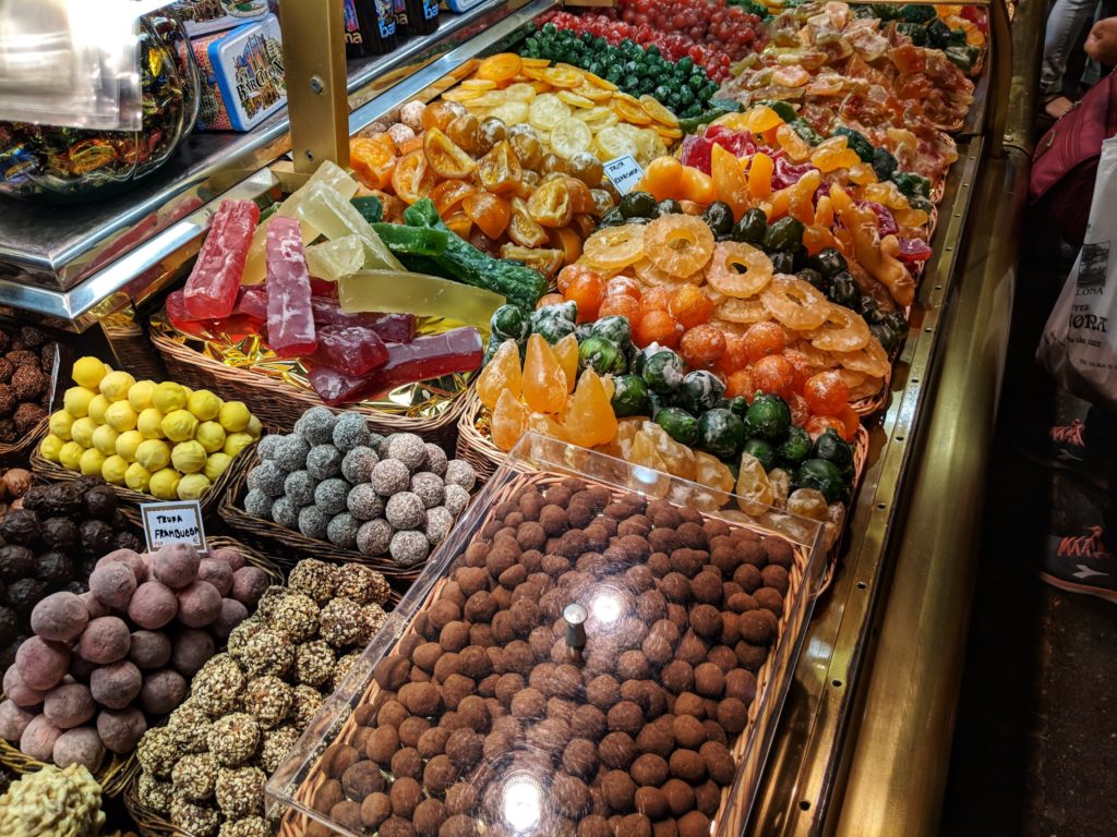 Candy and dried fruits in La Boqueria