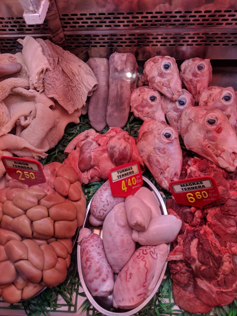 Offal on display at La Boqueria